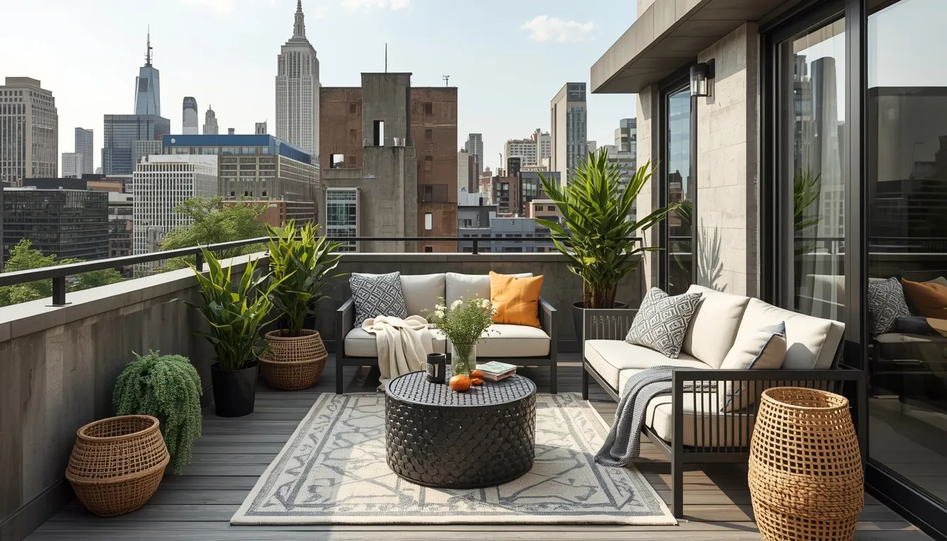 Cushioned seating arrangement on a small balcony